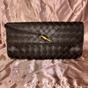 J. McLaughlin Dark Brown Woven Clutch